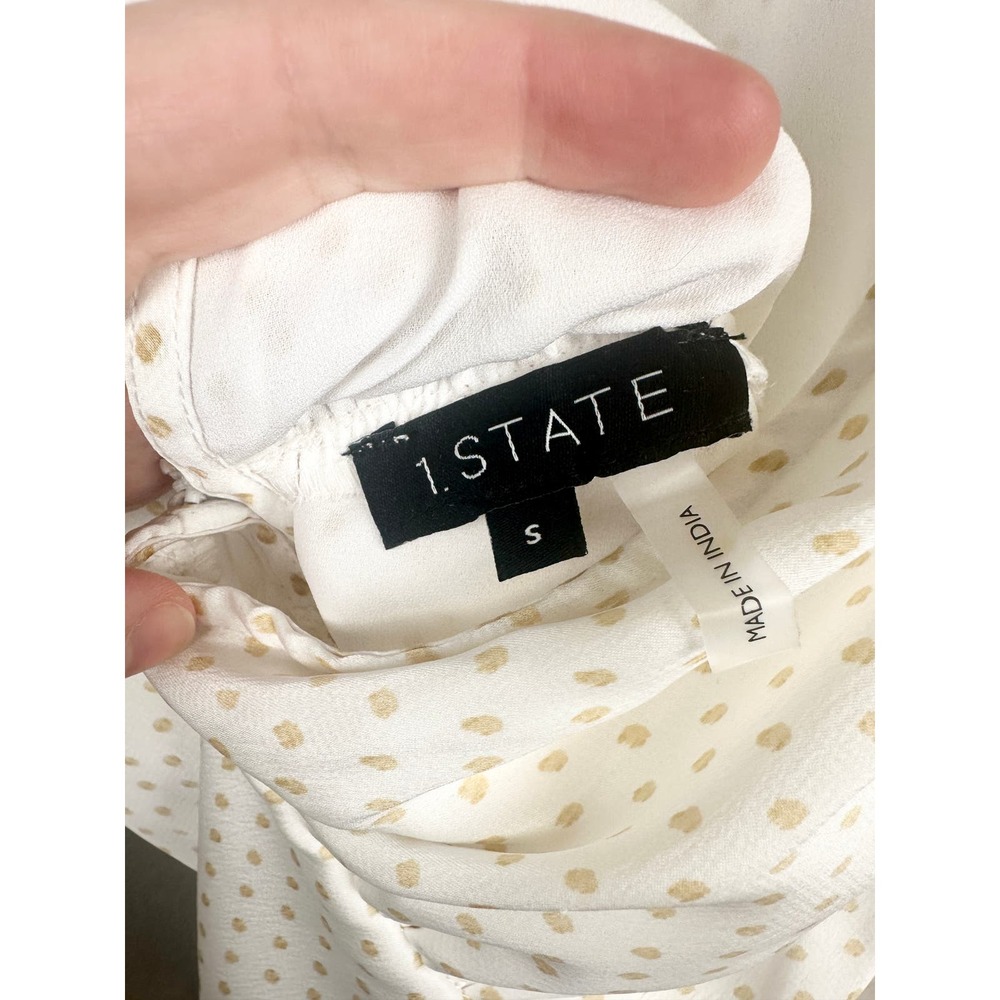 NWT 1.STATE Womens Bon Voyage Satin Polka Dot Blouse Peplum Low Back Top Small - Picture 11 of 12